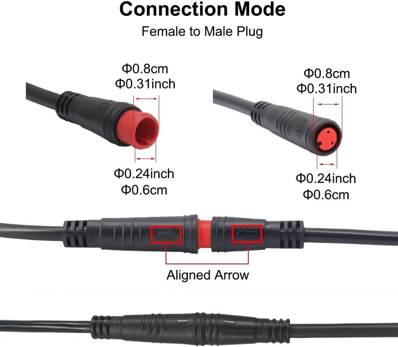 Wexplore Ebike extension cable for electric bike gear sensor, waterproof connector 2pin/3pin/5pin for extension of electric bike lights and screens - Image 2